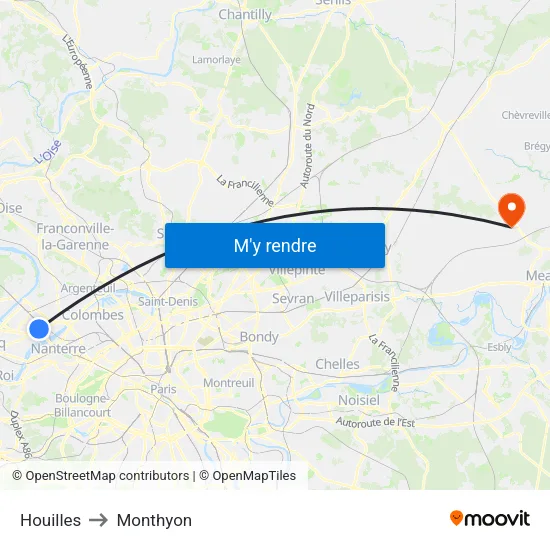 Houilles to Monthyon map