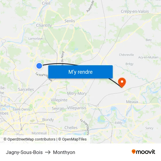 Jagny-Sous-Bois to Monthyon map