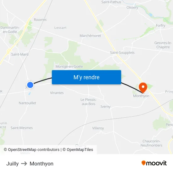 Juilly to Monthyon map