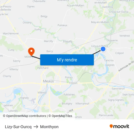 Lizy-Sur-Ourcq to Monthyon map
