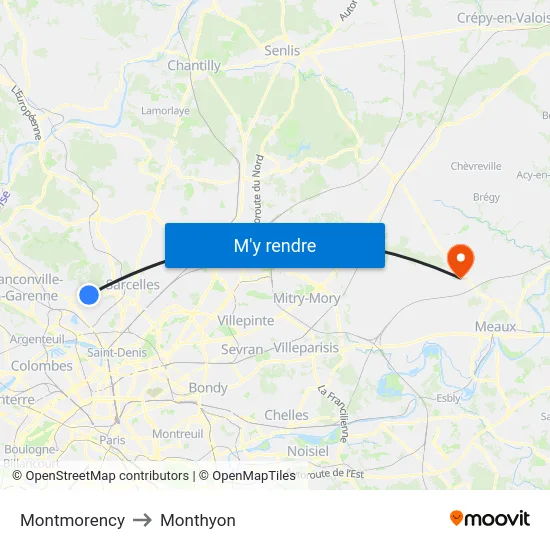 Montmorency to Monthyon map