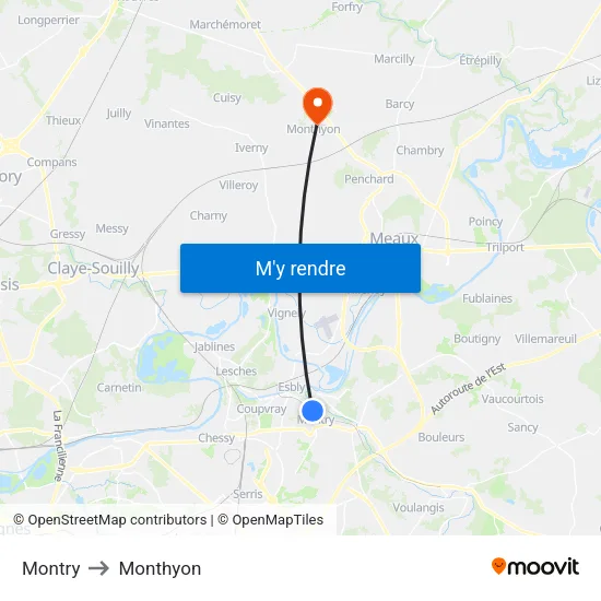 Montry to Monthyon map