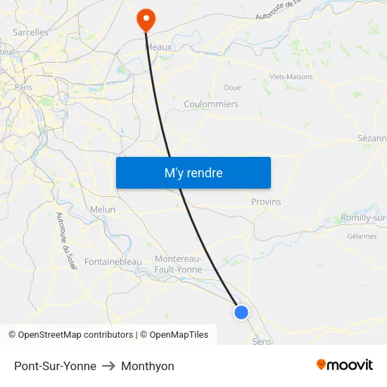 Pont-Sur-Yonne to Monthyon map