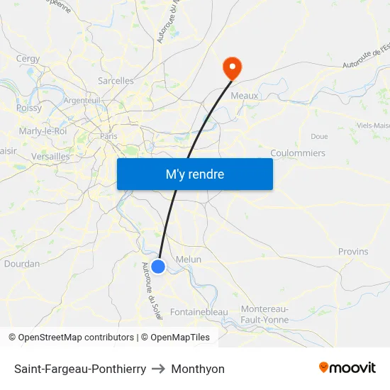 Saint-Fargeau-Ponthierry to Monthyon map