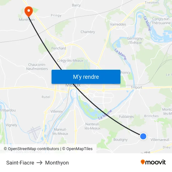 Saint-Fiacre to Monthyon map