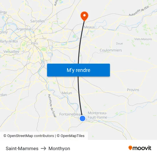 Saint-Mammes to Monthyon map