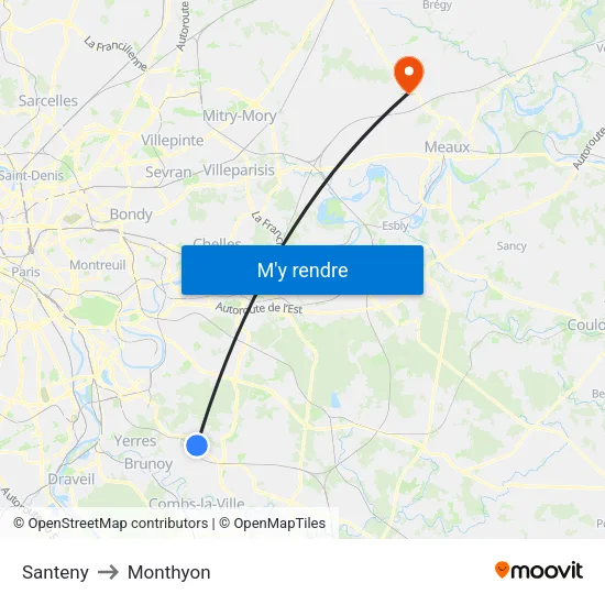 Santeny to Monthyon map