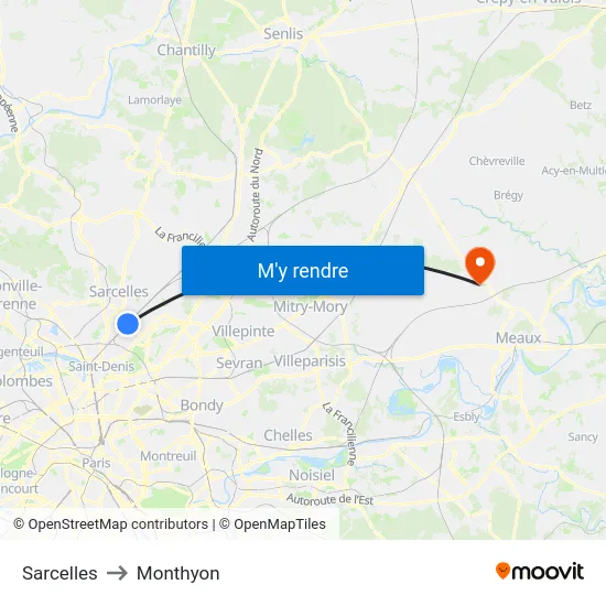 Sarcelles to Monthyon map
