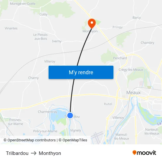 Trilbardou to Monthyon map