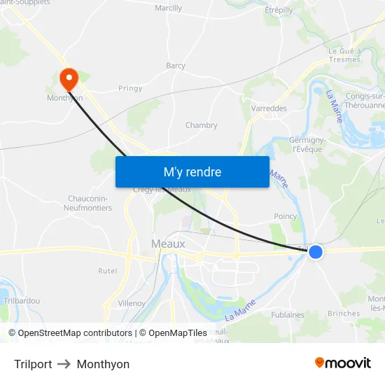 Trilport to Monthyon map