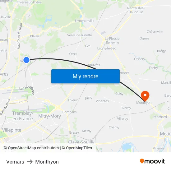 Vemars to Monthyon map