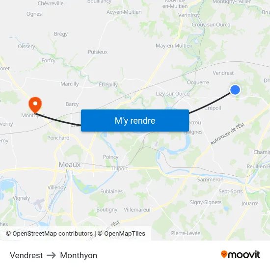 Vendrest to Monthyon map