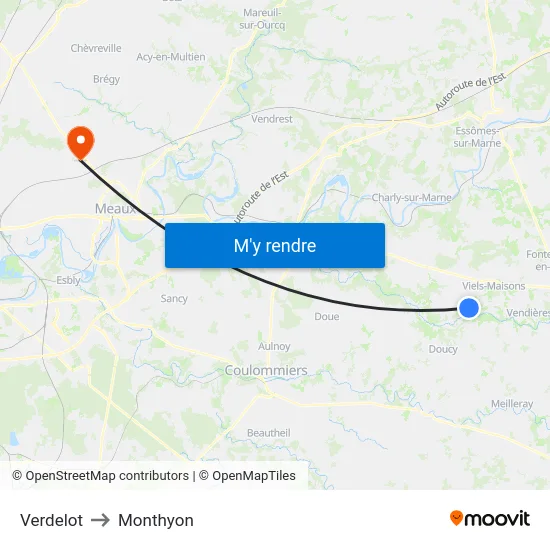 Verdelot to Monthyon map