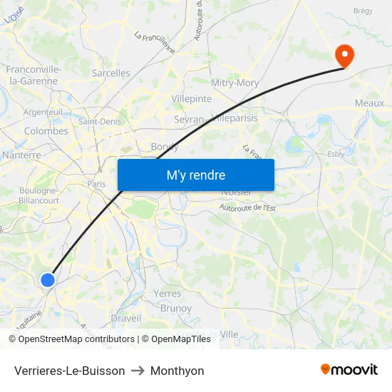 Verrieres-Le-Buisson to Monthyon map