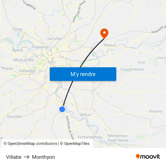 Villabe to Monthyon map