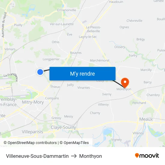 Villeneuve-Sous-Dammartin to Monthyon map