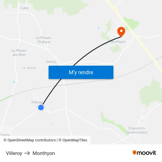 Villeroy to Monthyon map