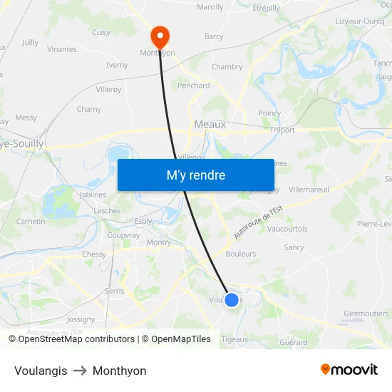 Voulangis to Monthyon map