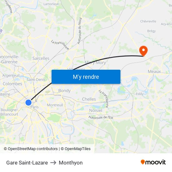 Gare Saint-Lazare to Monthyon map