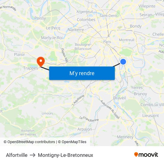 Alfortville to Montigny-Le-Bretonneux map