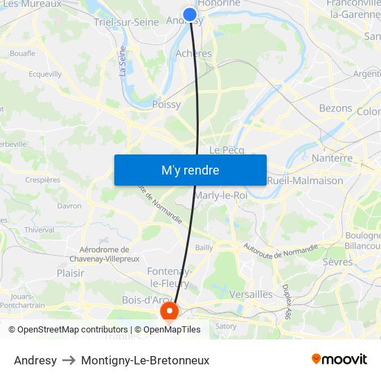 Andresy to Montigny-Le-Bretonneux map