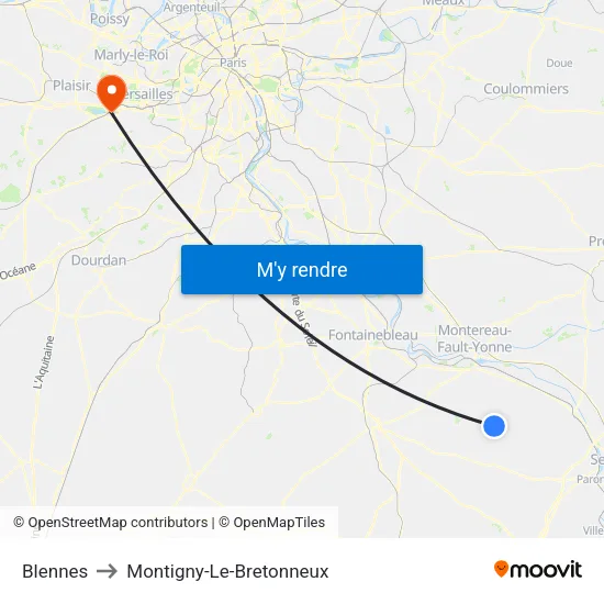 Blennes to Montigny-Le-Bretonneux map