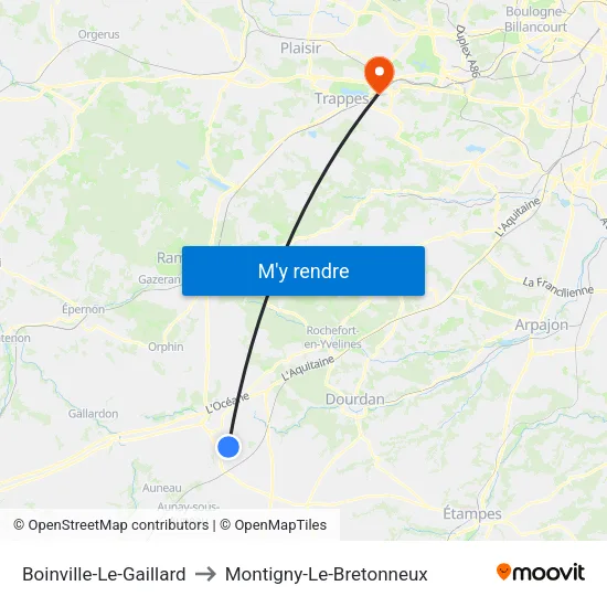 Boinville-Le-Gaillard to Montigny-Le-Bretonneux map