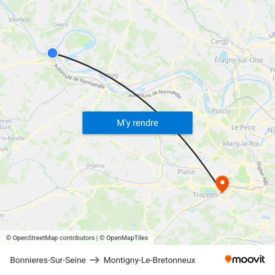 Bonnieres-Sur-Seine to Montigny-Le-Bretonneux map