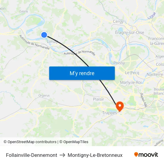 Follainville-Dennemont to Montigny-Le-Bretonneux map