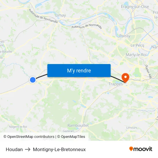 Houdan to Montigny-Le-Bretonneux map