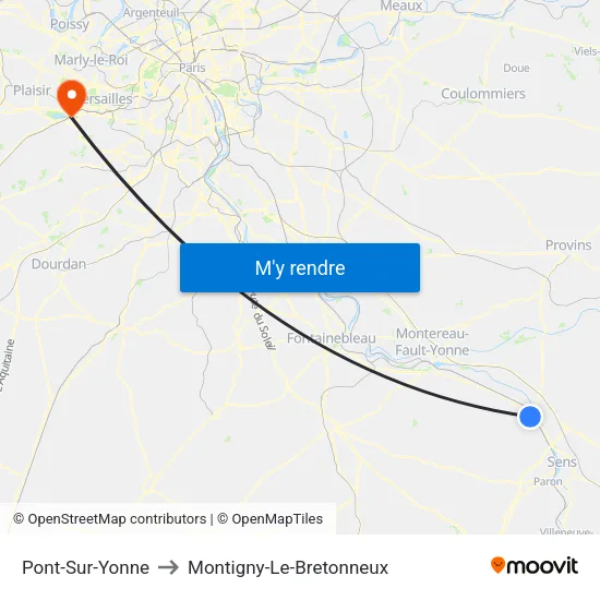 Pont-Sur-Yonne to Montigny-Le-Bretonneux map