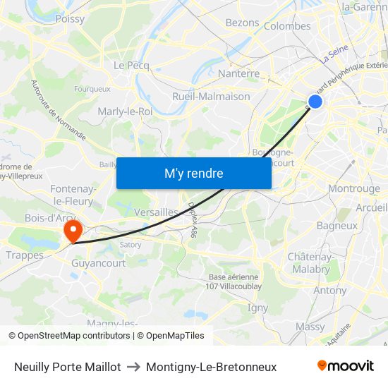 Neuilly Porte Maillot to Montigny-Le-Bretonneux map