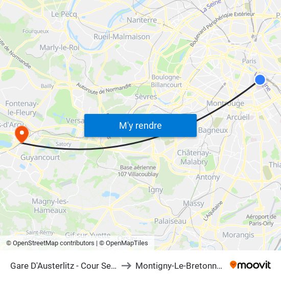 Gare D'Austerlitz - Cour Seine to Montigny-Le-Bretonneux map