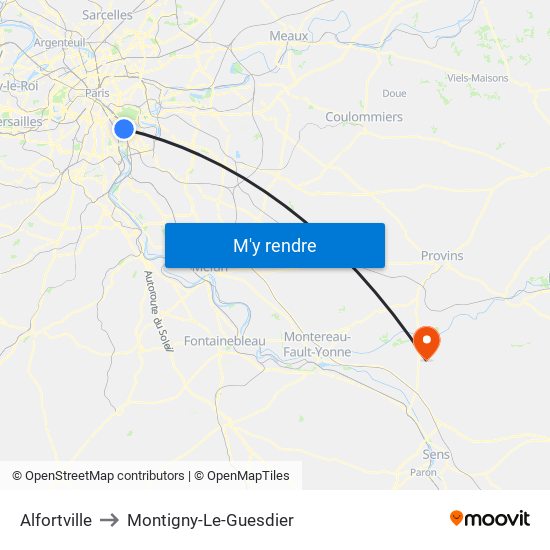 Alfortville to Montigny-Le-Guesdier map