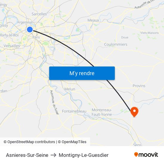 Asnieres-Sur-Seine to Montigny-Le-Guesdier map