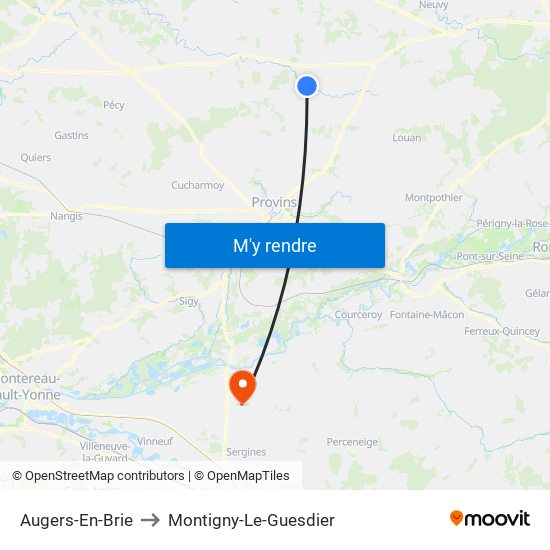 Augers-En-Brie to Montigny-Le-Guesdier map