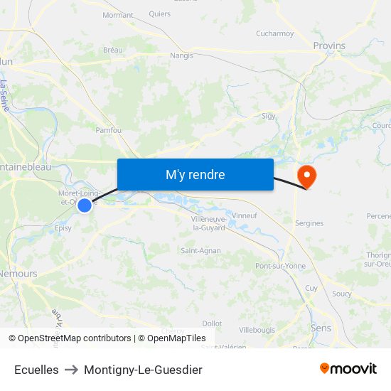 Ecuelles to Montigny-Le-Guesdier map