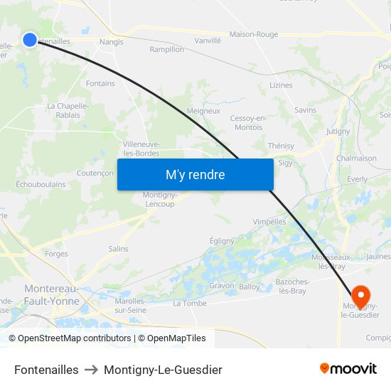 Fontenailles to Montigny-Le-Guesdier map