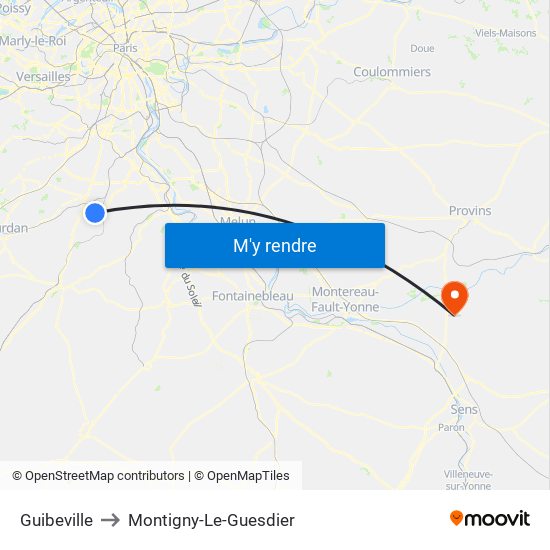 Guibeville to Montigny-Le-Guesdier map