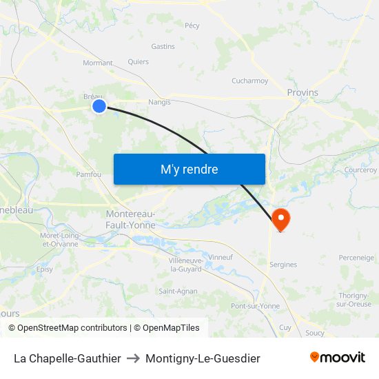 La Chapelle-Gauthier to Montigny-Le-Guesdier map