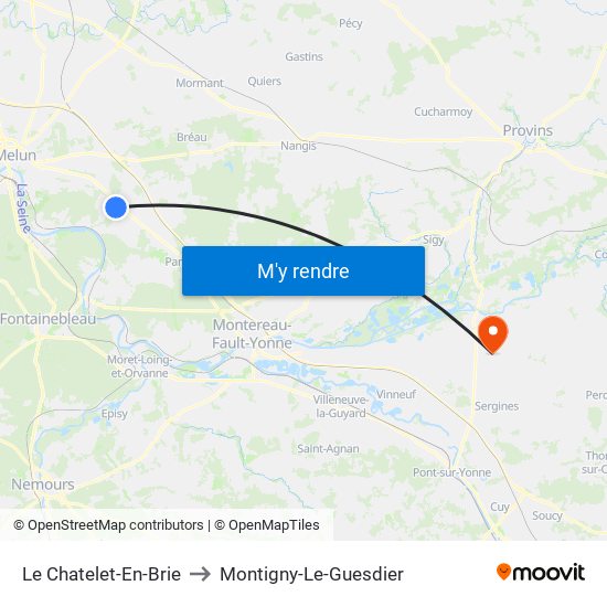 Le Chatelet-En-Brie to Montigny-Le-Guesdier map