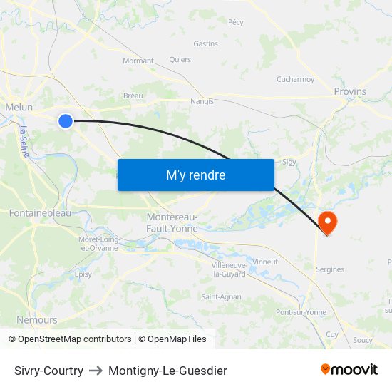 Sivry-Courtry to Montigny-Le-Guesdier map