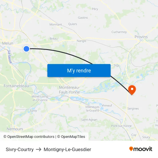 Sivry-Courtry to Montigny-Le-Guesdier map