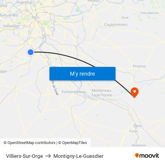 Villiers-Sur-Orge to Montigny-Le-Guesdier map