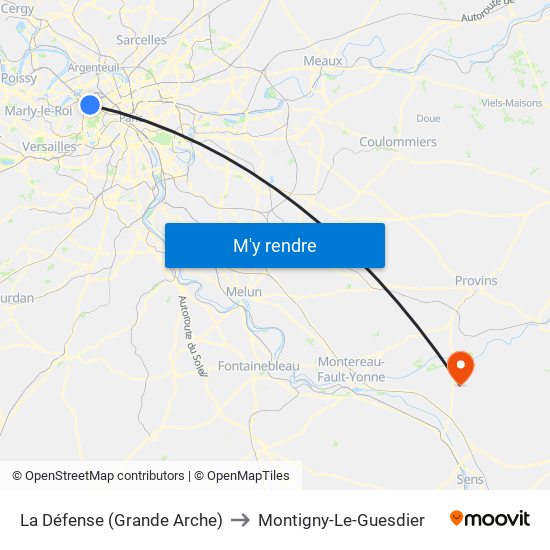 La Défense (Grande Arche) to Montigny-Le-Guesdier map