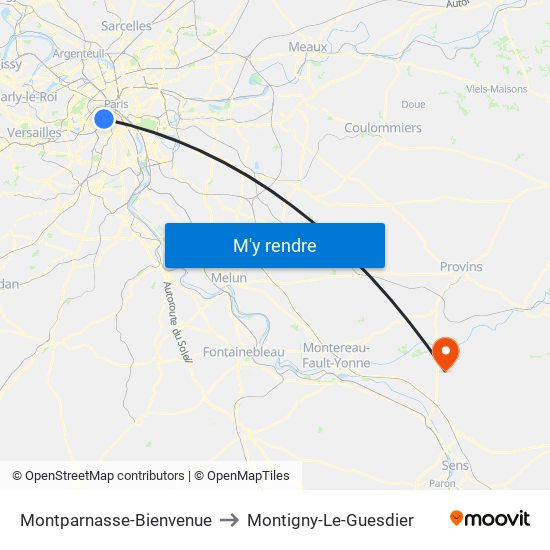 Montparnasse-Bienvenue to Montigny-Le-Guesdier map