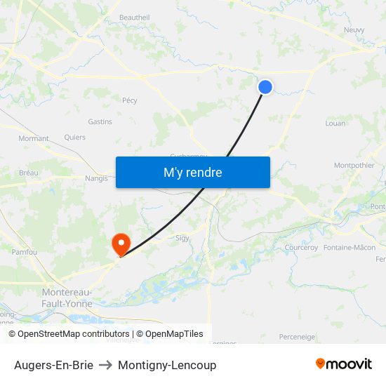 Augers-En-Brie to Montigny-Lencoup map