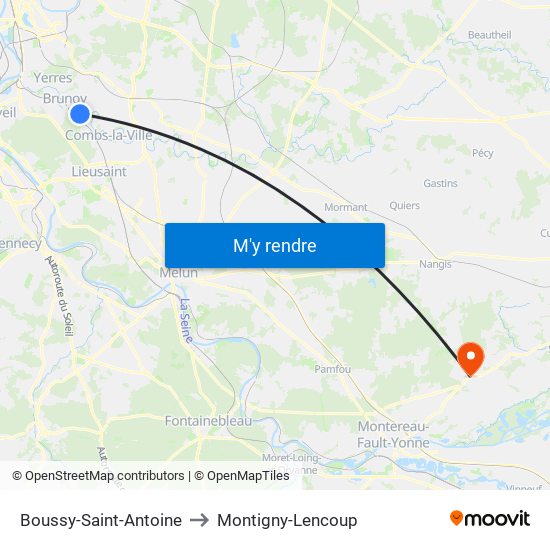 Boussy-Saint-Antoine to Montigny-Lencoup map