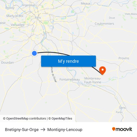 Bretigny-Sur-Orge to Montigny-Lencoup map