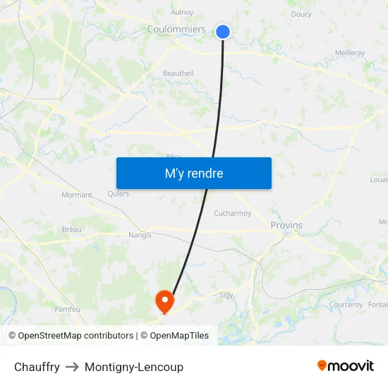Chauffry to Montigny-Lencoup map